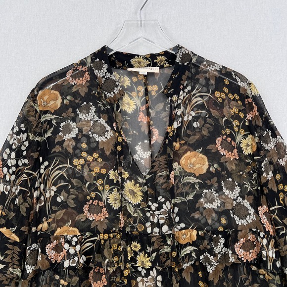 ROBERT RODRIGUEZ Floral Print Tiered Ruffled Dress Womens Large Black Sheer - Picture 5 of 16